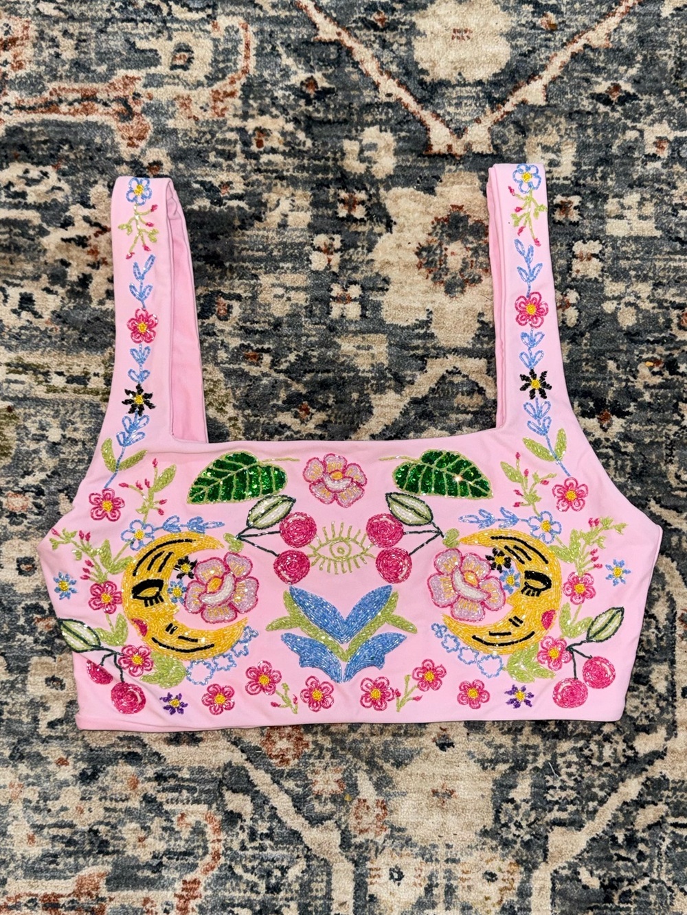 Oceanus Hand Beaded Pink Swim Top - Jamila Set *bottoms not included*